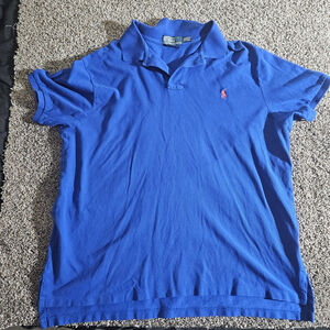 VTG Polo by Ralph Lauren Mens XXL Short Sleeve Blue Red Pony Y2K Long Tail